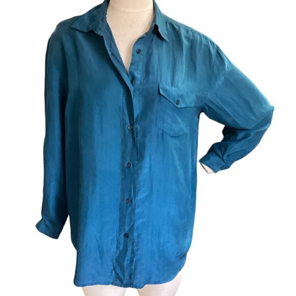 VTG Sterling Collection Silk Button-Up Blouse Sz S Blue #118M - Picture 1 of 6